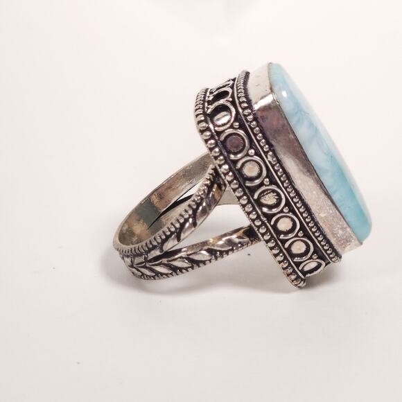 Elegant Silver,  Blue Larimar Stone Ring - Picture 5 of 7